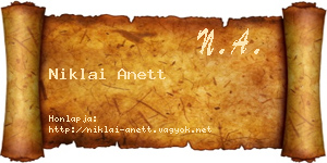 Niklai Anett névjegykártya